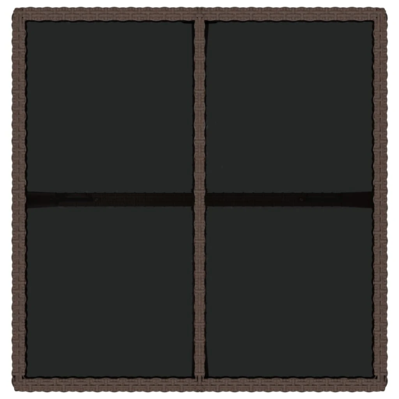 vidaXL dārza galds, brūns, 109x107x74 cm, PE rotangpalma, stikls