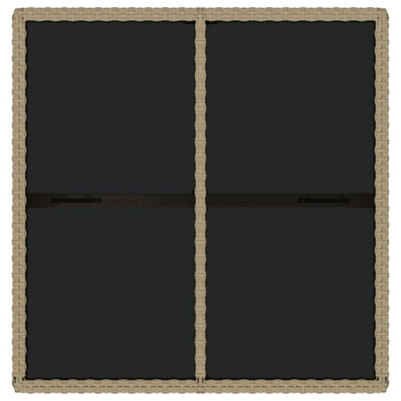 vidaXL dārza galds, bēšs, 109x107x74 cm, PE rotangpalma, stikls