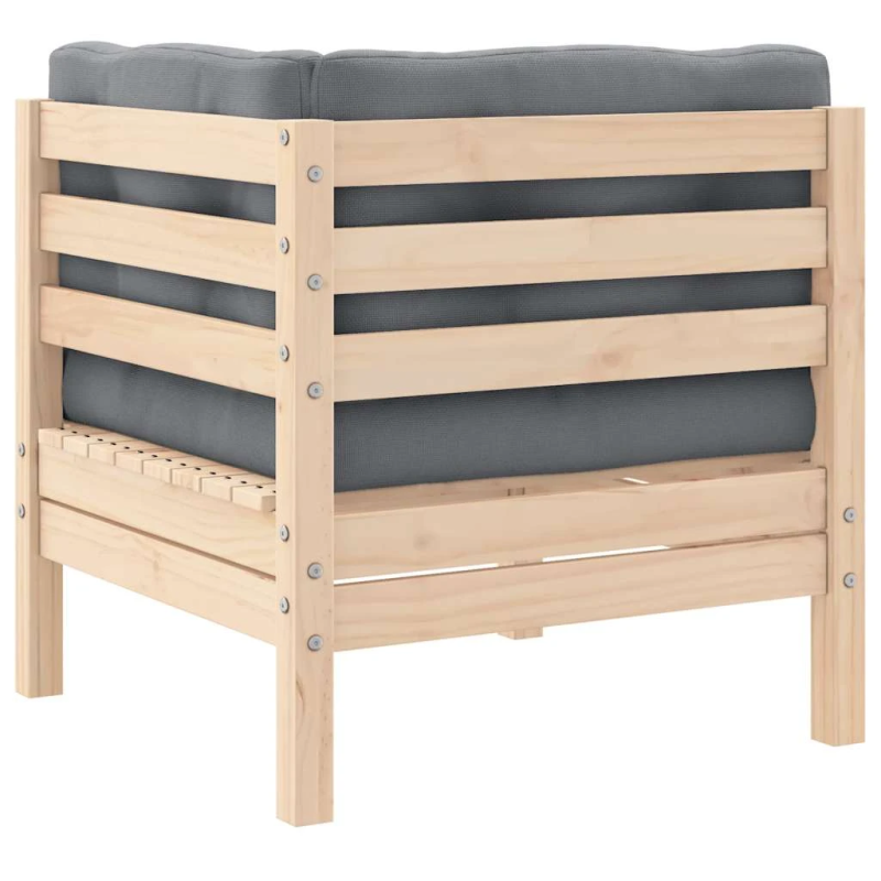 vidaXL dārza stūra dīvāns ar pelēkiem matračiem, priedes masīvkoks
