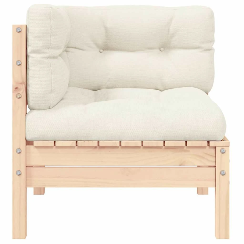 vidaXL dārza stūra dīvāns ar krēmkrāsas matračiem, priedes masīvkoks