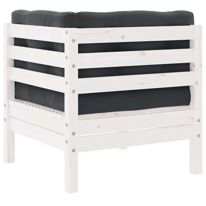 vidaXL dārza stūra dīvāns ar matračiem, balts priedes masīvkoks