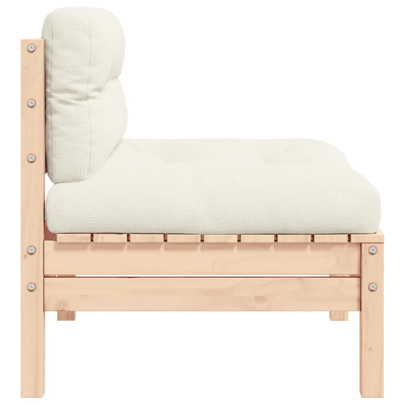 vidaXL dārza vidējais dīvāns, krēmkrāsas matrači, priedes masīvkoks