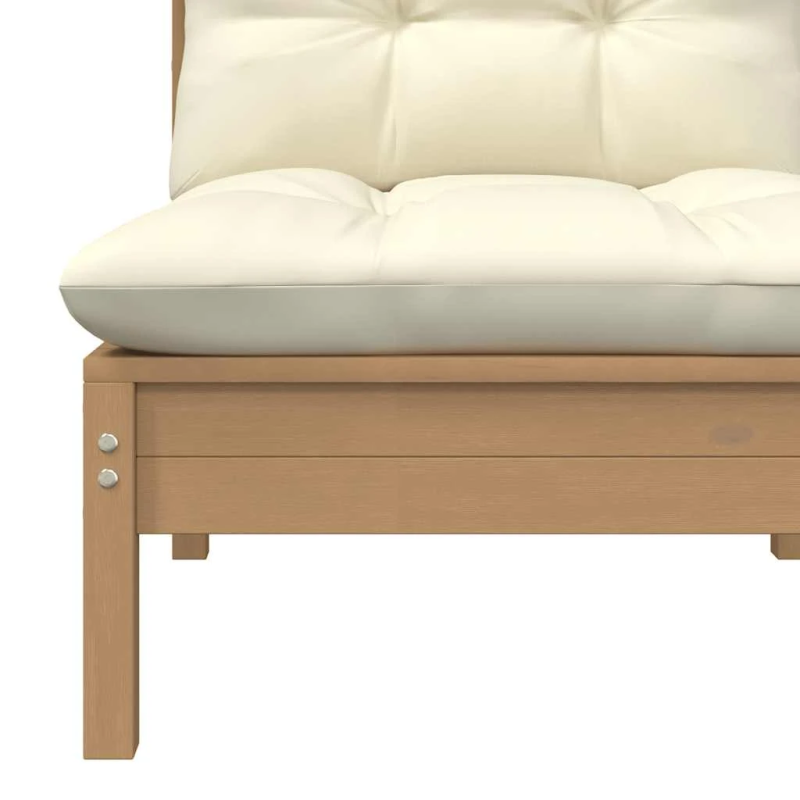 vidaXL dārza vidējais dīvāns ar matračiem, medus brūns priedes koks