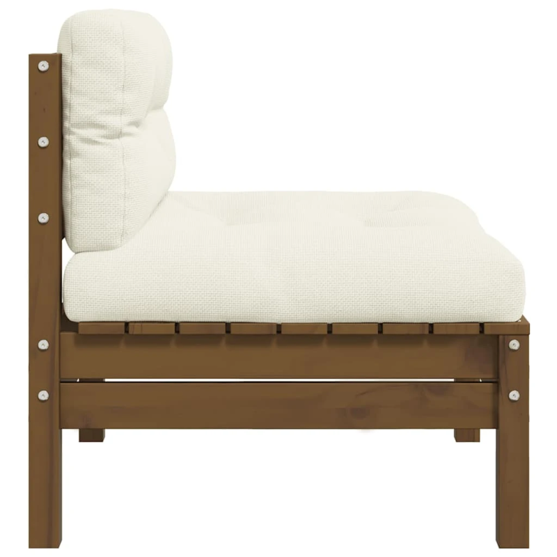 vidaXL dārza vidējais dīvāns ar matračiem, medus brūns priedes koks