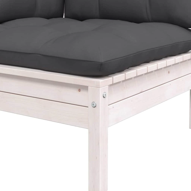 vidaXL 2-vietīgs dārza dīvāns ar matračiem, balts priedes masīvkoks