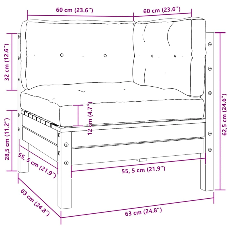 vidaXL 2-vietīgs dārza dīvāns ar matračiem, pelēks priedes masīvkoks