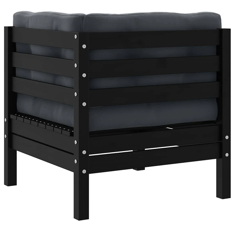 vidaXL 2-vietīgs dārza dīvāns ar matračiem, melns priedes masīvkoks