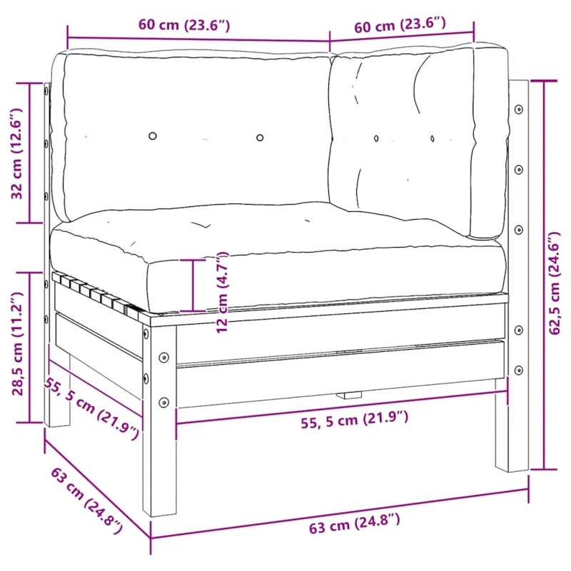 vidaXL 3-daļīgs dārza mēbeļu komplekts ar matračiem, priedes koks