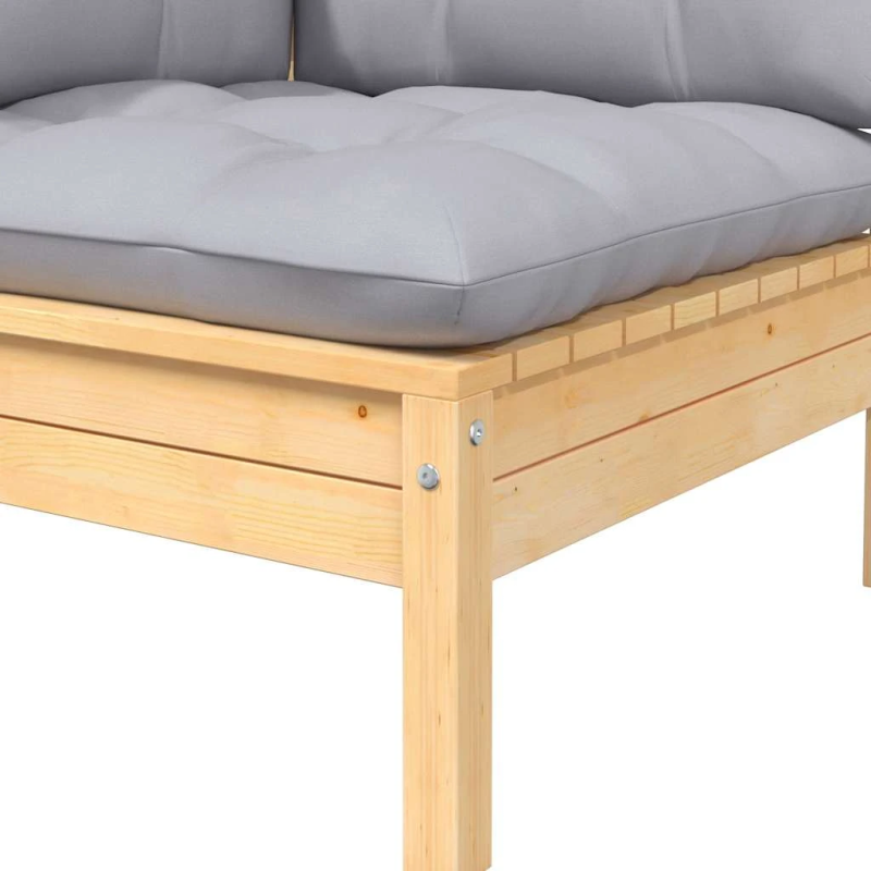 vidaXL 3-daļīgs dārza mēbeļu komplekts ar pelēkiem matračiem, priede