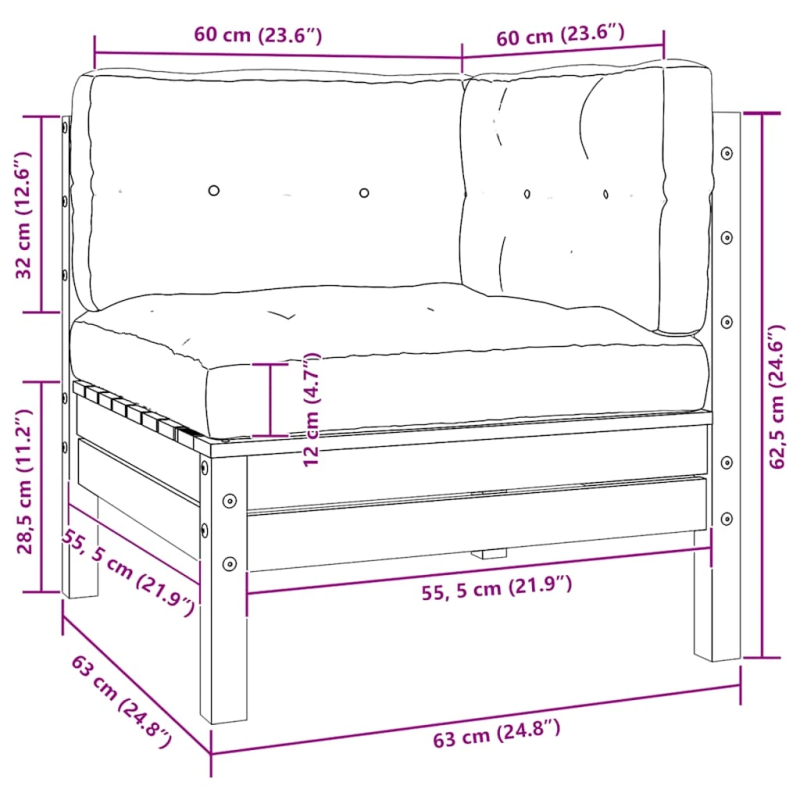vidaXL 3-daļīgs dārza atpūtas mēbeļu komplekts, matrači, priedes koks