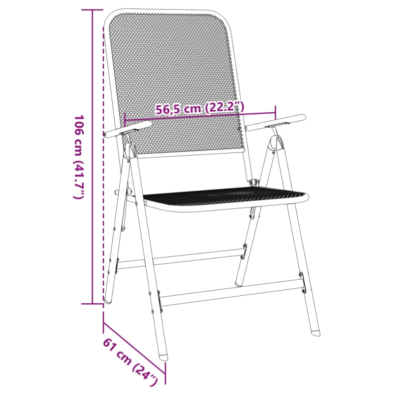 vidaXL saliekami dārza krēsli, 2 gab., metāla siets, antracītpelēki