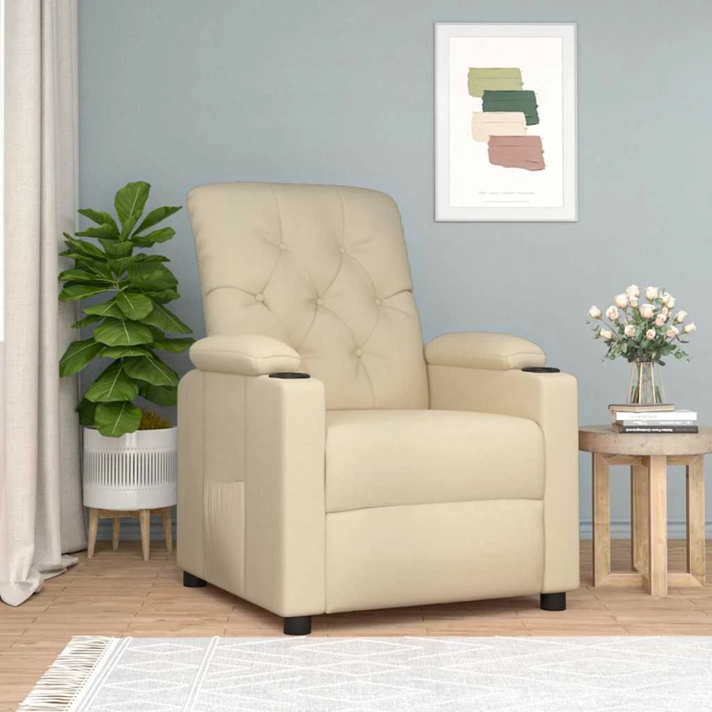 vidaXL atpūtas krēsls, atgāžams, krēmkrāsas audums