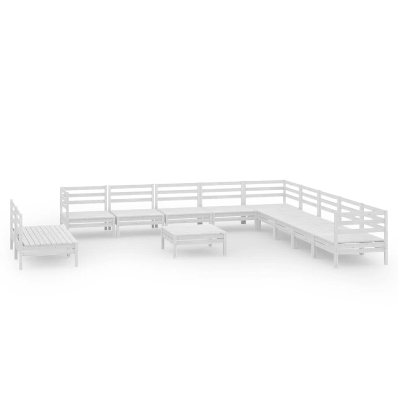 vidaXL 12-daļīgs dārza atpūtas mēbeļu komplekts, balts priedes koks