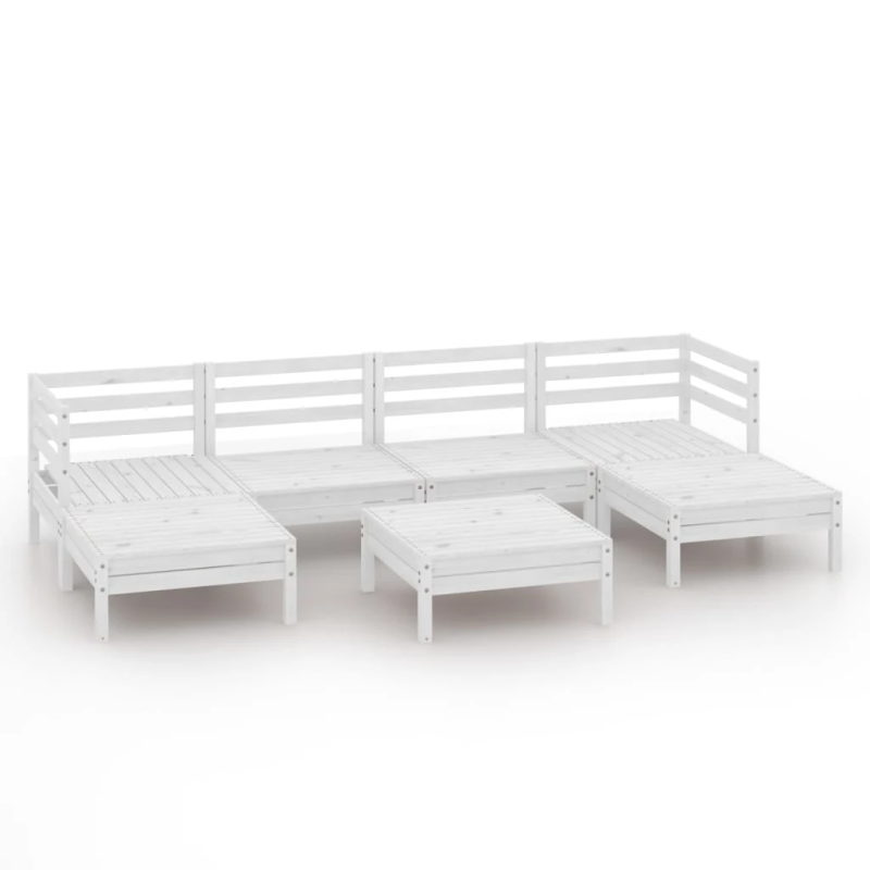 vidaXL 7-daļīgs dārza atpūtas mēbeļu komplekts, balts priedes koks