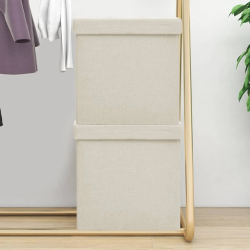 vidaXL soliņi ar kasti, 2 gab., salokāmi, krēmbalti, mākslīgais lins