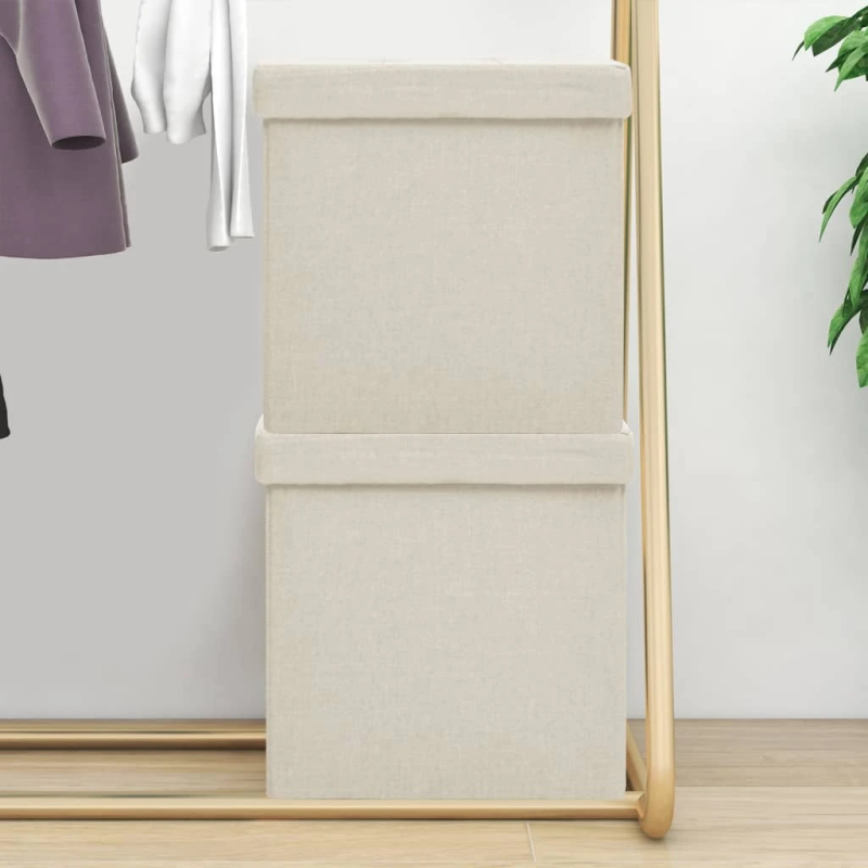 vidaXL soliņi ar kasti, 2 gab., salokāmi, krēmbalti, mākslīgais lins