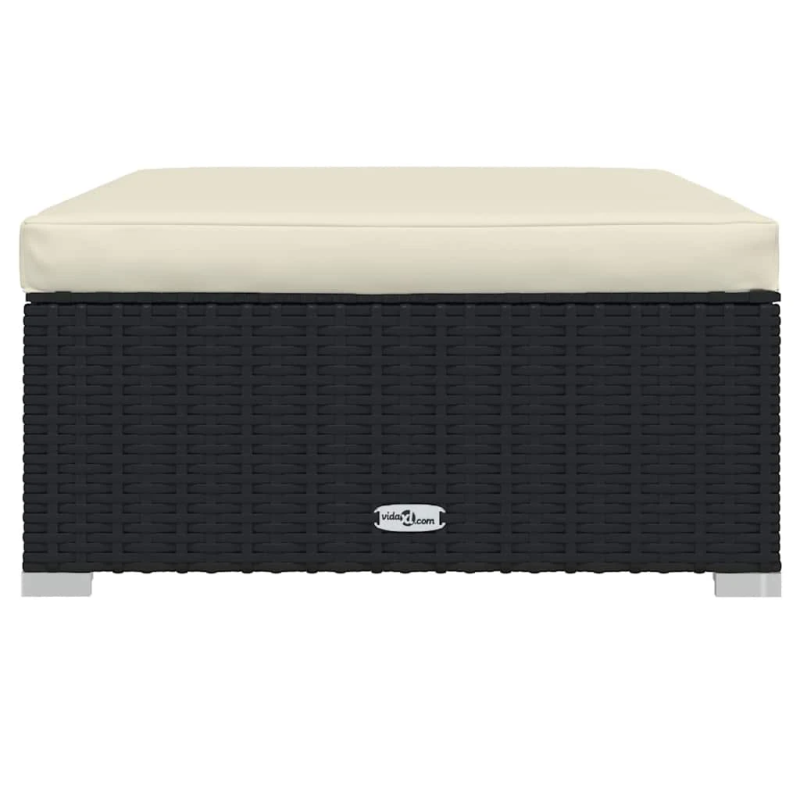 vidaXL dārza kāju balsts ar matraci, 70x70x30 cm, melna PE rotangpalma