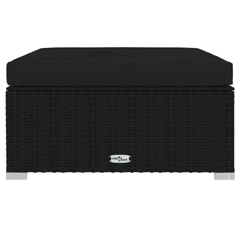 vidaXL dārza kāju balsts ar matraci, 70x70x30 cm, melna PE rotangpalma