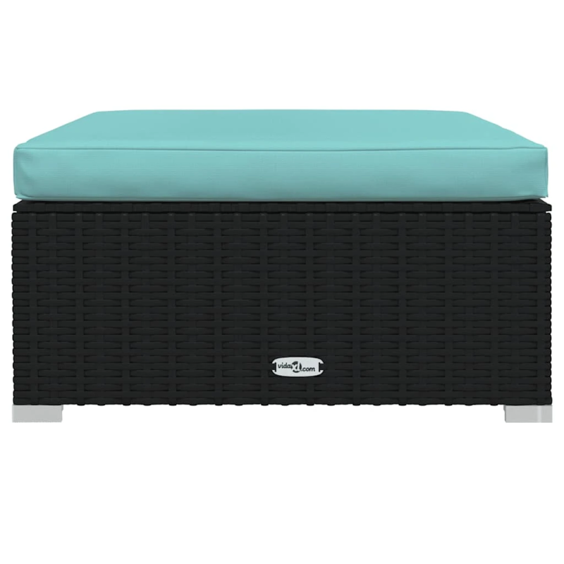 vidaXL dārza kāju balsts ar matraci, 70x70x30 cm, melna PE rotangpalma