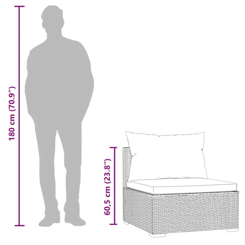 vidaXL vidējais dārza dīvāns ar spilveniem, melna PE rotangpalma