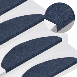 vidaXL kāpņu paklāji, 15 gab., pašlīmējoši, 65x22,5x3,5 cm, zili