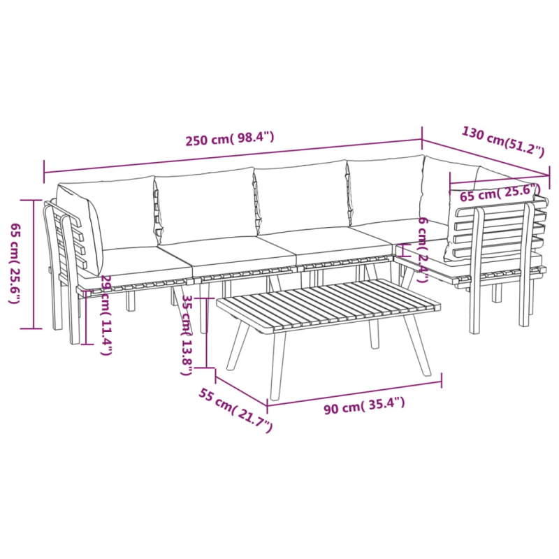 vidaXL 6-daļīgs dārza atpūtas mēbeļu komplekts ar matračiem, akācija