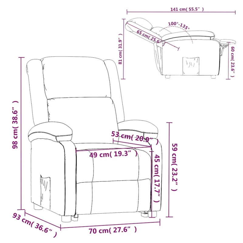 vidaXL atpūtas krēsls, atgāžams, krēmkrāsas audums