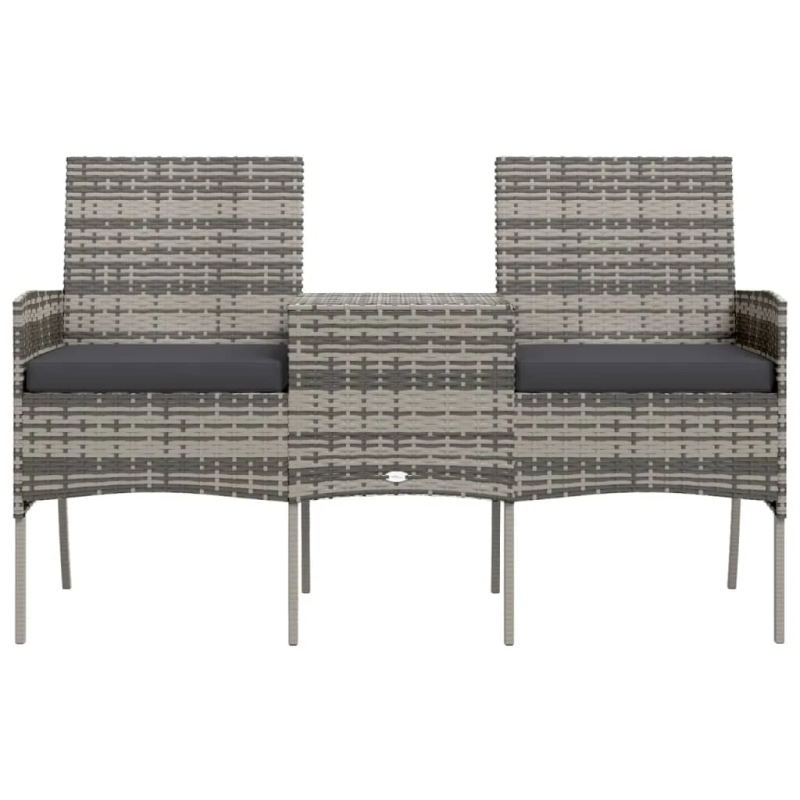 vidaXL divvietīgs dārza dīvāns ar galdiņu, pelēka PE rotangpalma