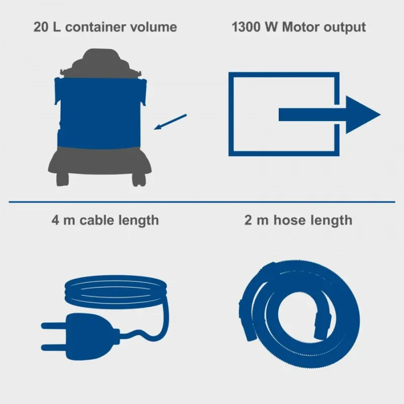Putekļu sūcējs sausai un slapjai sūkšanai VC20, Scheppach