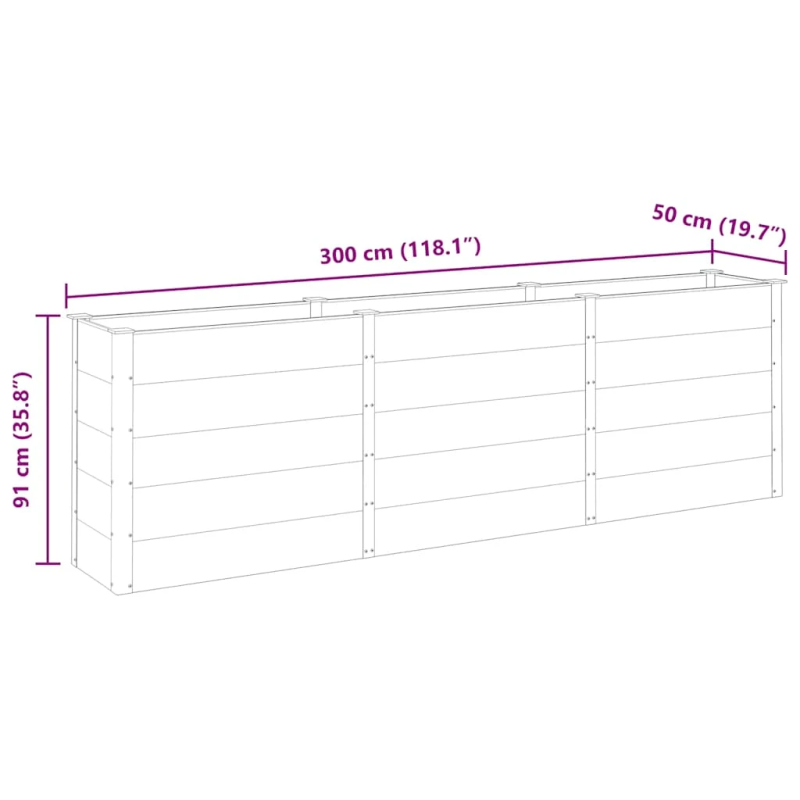 vidaXL augstā puķu kaste, pelēka, 300x50x91 cm, WPC