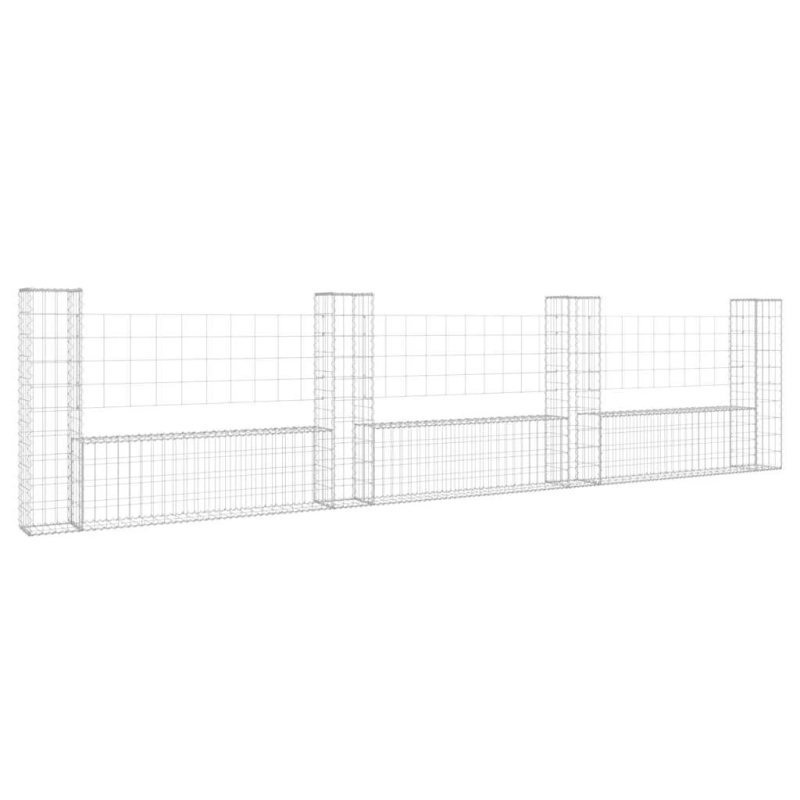 vidaXL gabionu siena ar 4 stabiem, U-forma, dzelzs, 380x20x100 cm