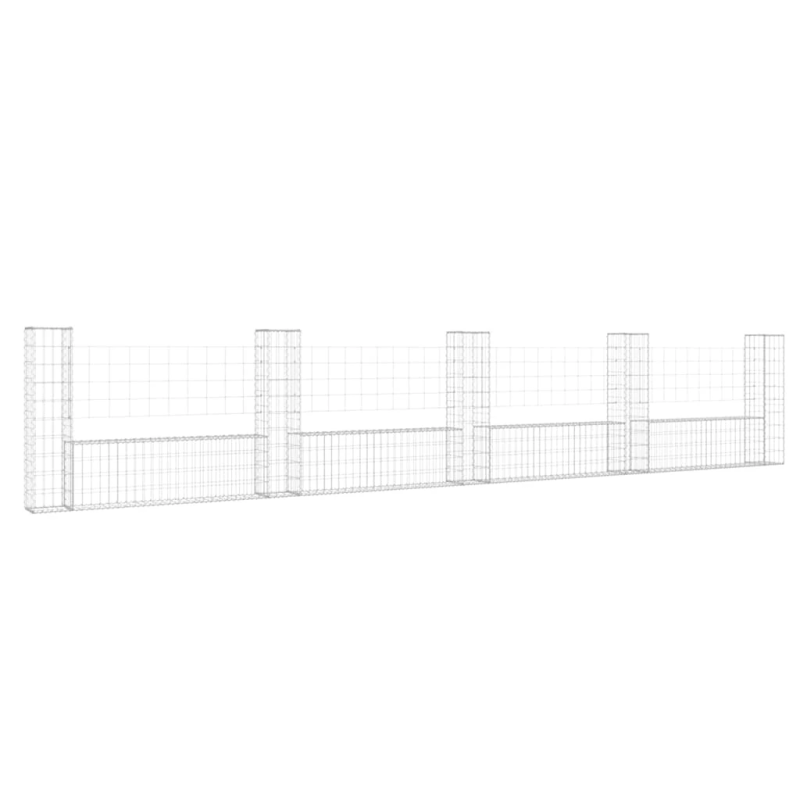 vidaXL gabionu siena ar 5 stabiem, U-forma, dzelzs, 500x20x100 cm