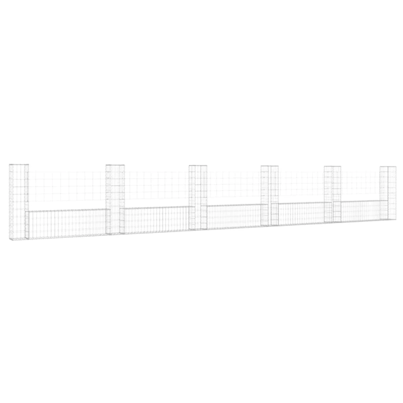 vidaXL gabionu siena ar 6 stabiem, U-forma, dzelzs, 620x20x100 cm