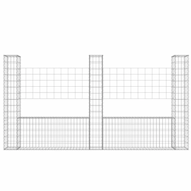 vidaXL gabionu siena ar 3 stabiem, U-forma, dzelzs, 260x20x150 cm