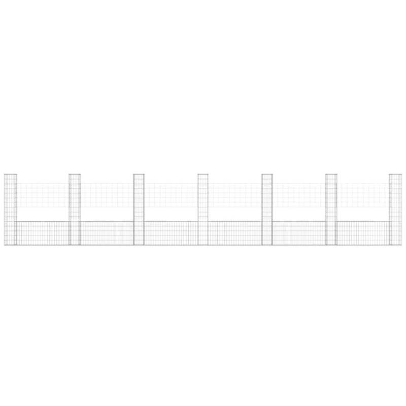 vidaXL gabionu siena ar 7 stabiem, U-forma, dzelzs, 740x20x150 cm