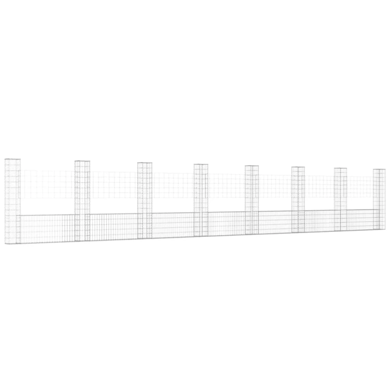 vidaXL gabionu siena ar 8 stabiem, U-forma, dzelzs, 860x20x150 cm