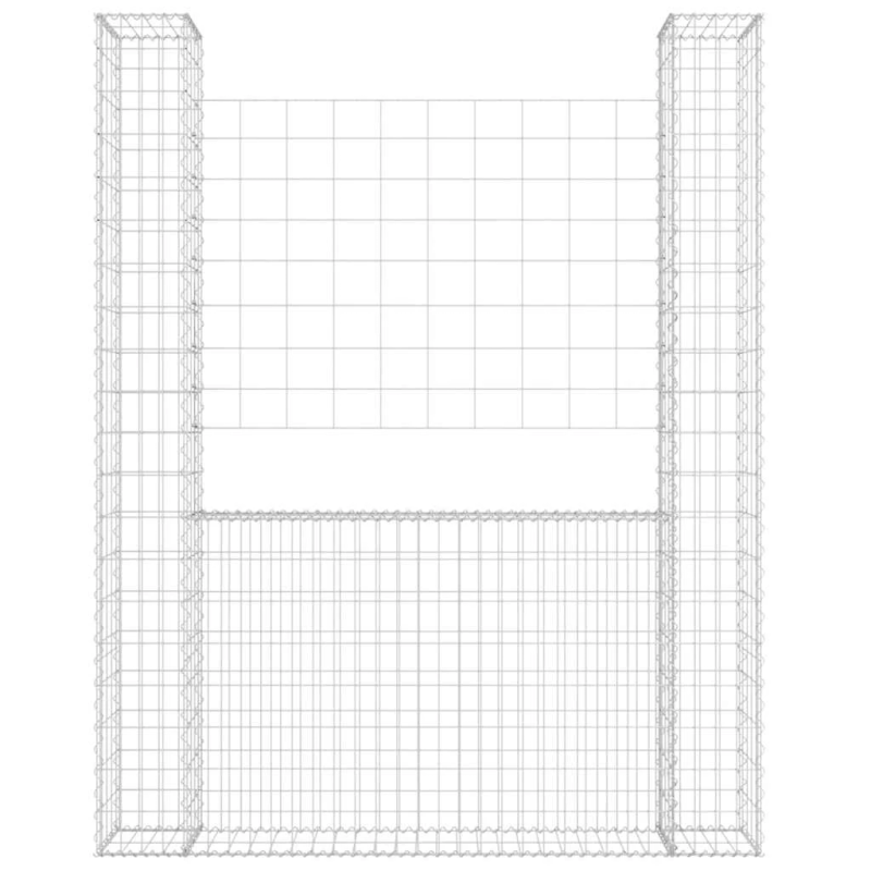 vidaXL gabionu siena ar 2 stabiem, U-forma, dzelzs, 140x20x200 cm