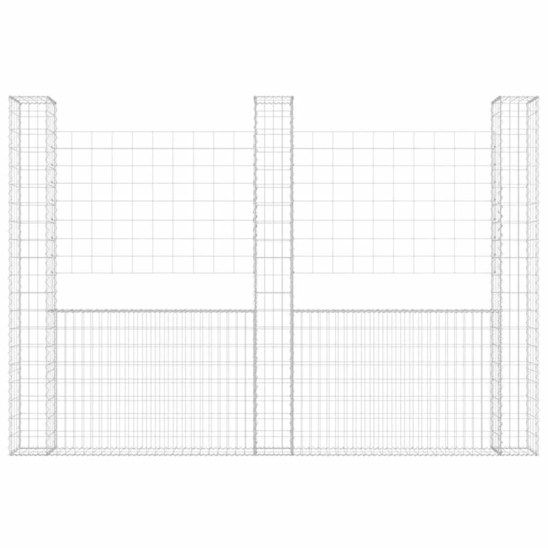 vidaXL gabionu siena ar 3 stabiem, U-forma, dzelzs, 260x20x200 cm