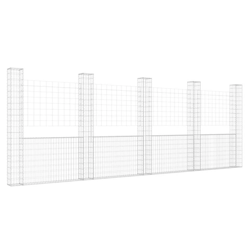 vidaXL gabionu siena ar 5 stabiem, U-forma, dzelzs, 500x20x200 cm