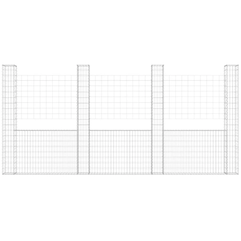 vidaXL gabionu siena ar 5 stabiem, U-forma, dzelzs, 500x20x200 cm