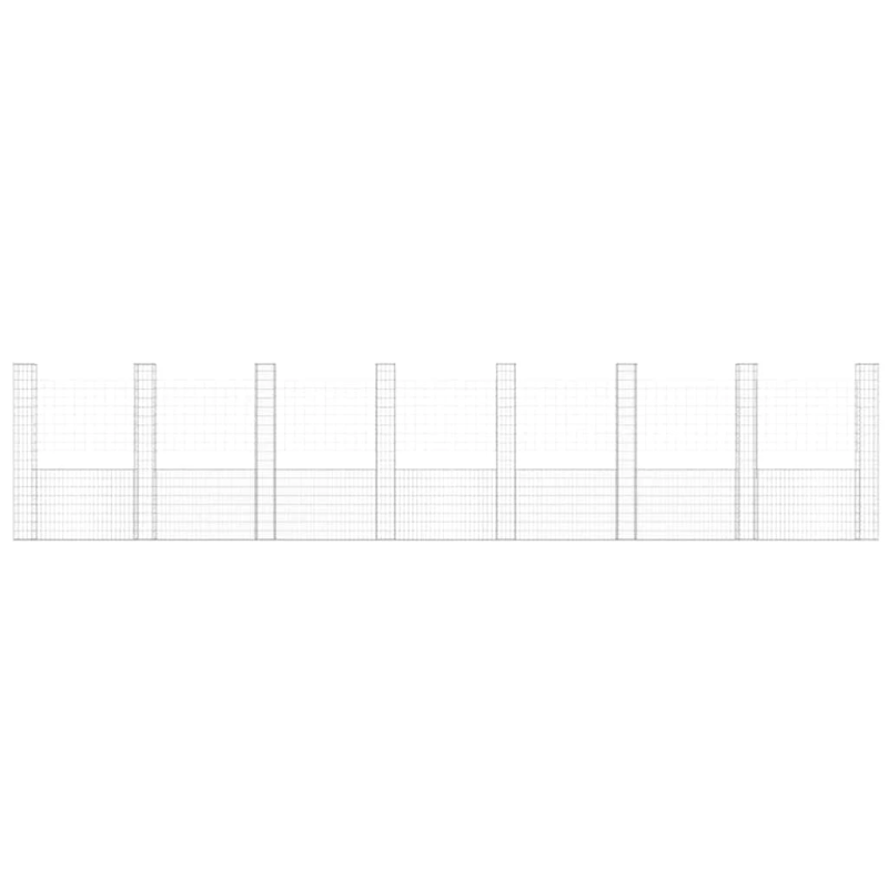 vidaXL gabionu siena ar 8 stabiem, U-forma, dzelzs, 860x20x200 cm