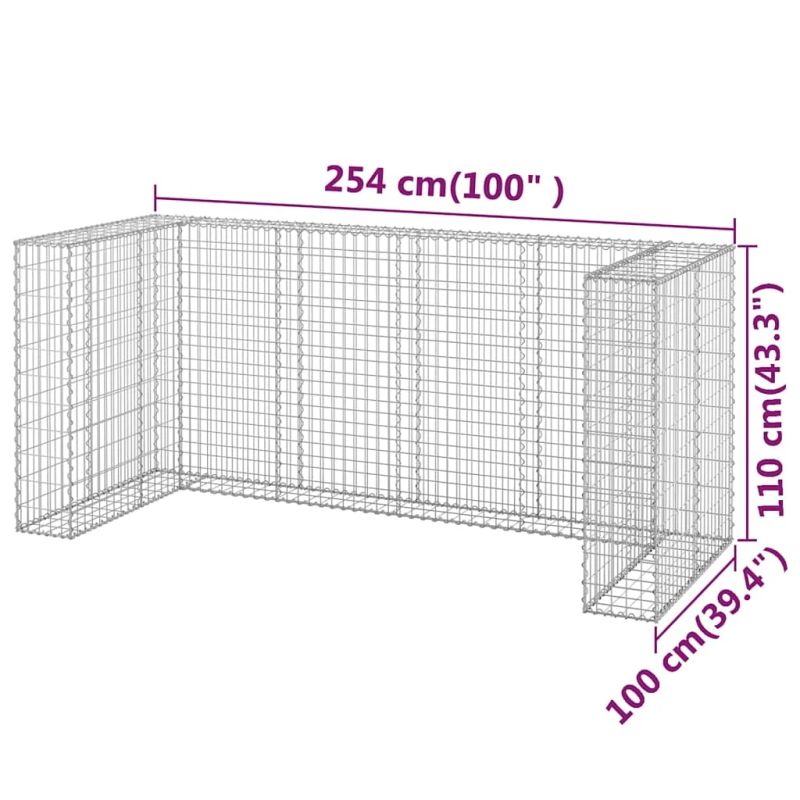 vidaXL gabions atkritumu tvertnēm, cinkots tērauds, 254x100x110 cm