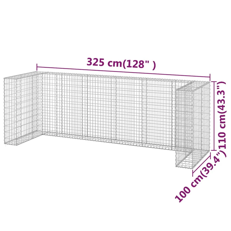 vidaXL gabions atkritumu tvertnēm, cinkots tērauds, 325x100x110 cm