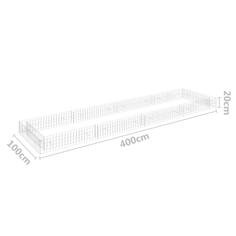 vidaXL gabions, augstā puķu kaste, cinkots tērauds, 400x100x20 cm