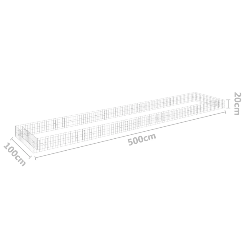 vidaXL gabions, augstā puķu kaste, cinkots tērauds, 500x100x20 cm