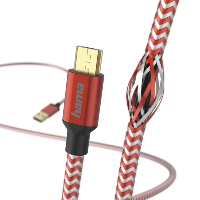 Hama 00178288 Reflective Charging-Data Cable, Micro-USB 1.5m Red