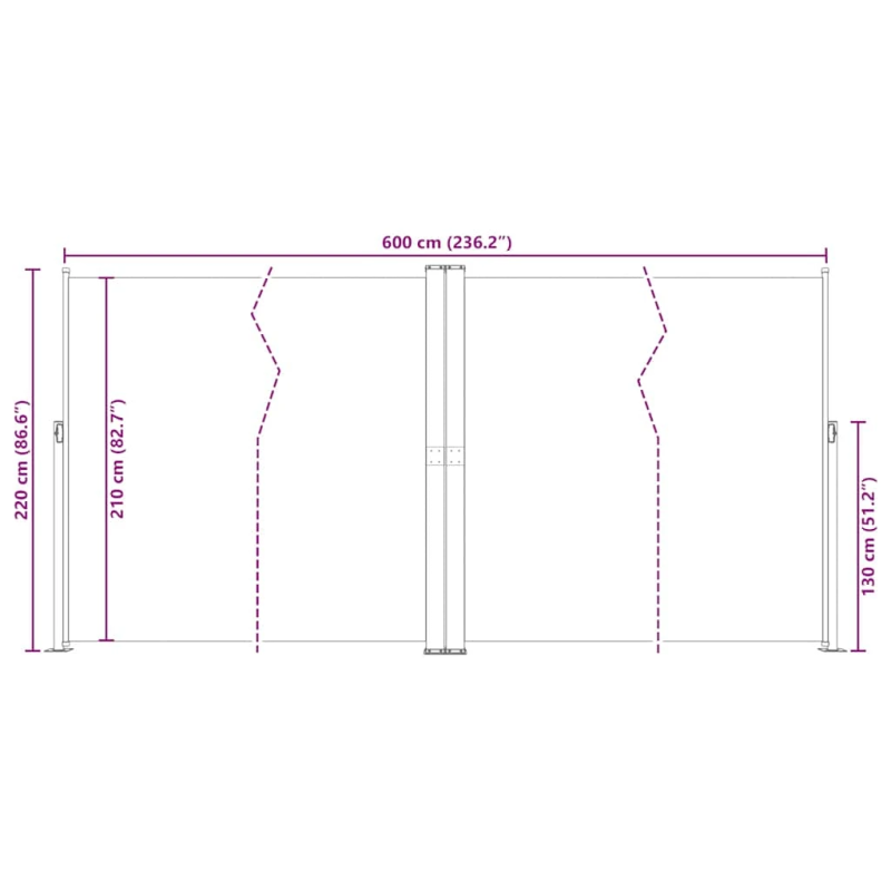 vidaXL izvelkama sānu markīze, antracītpelēka, 220x600 cm