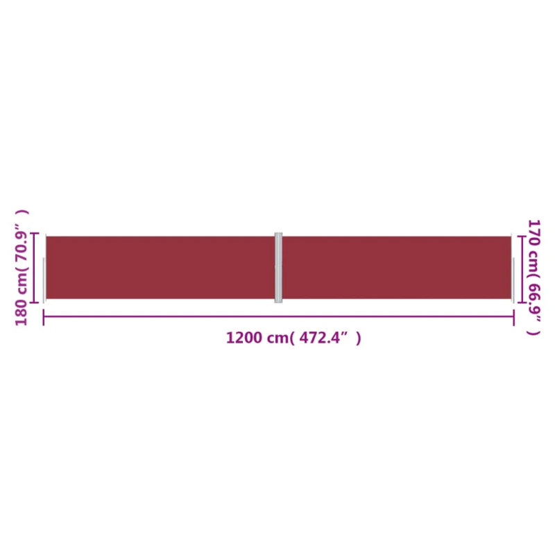 vidaXL izvelkams sānu aizslietnis, sarkans, 180x1200 cm