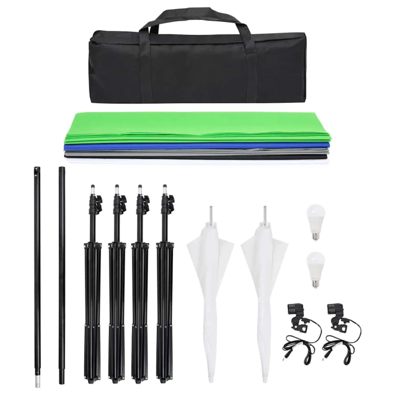 vidaXL fotostudijas gaismu komplekts ar foniem un foto lietussargiem