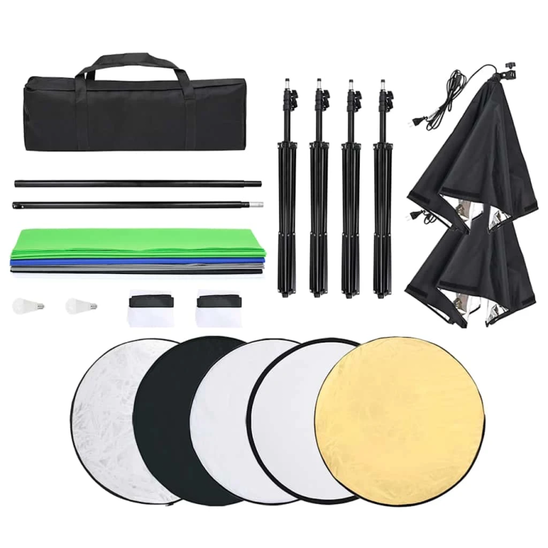 vidaXL fotostudijas gaismu komplekts ar foniem un softboksiem